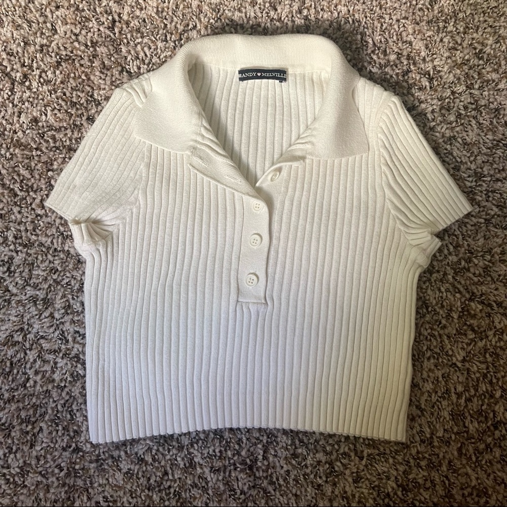 BRANDY MELVILLE Bridget White Cropped Polo Top - Picture 3 of 5